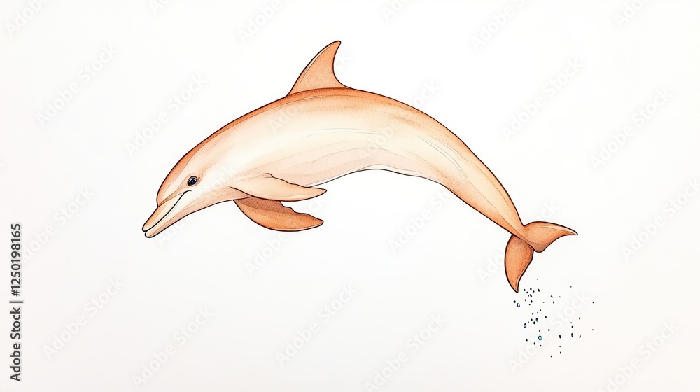 Fototapeta premium A playful dolphin leaping out of the water, surrounded by splashes, in a serene ocean backdrop