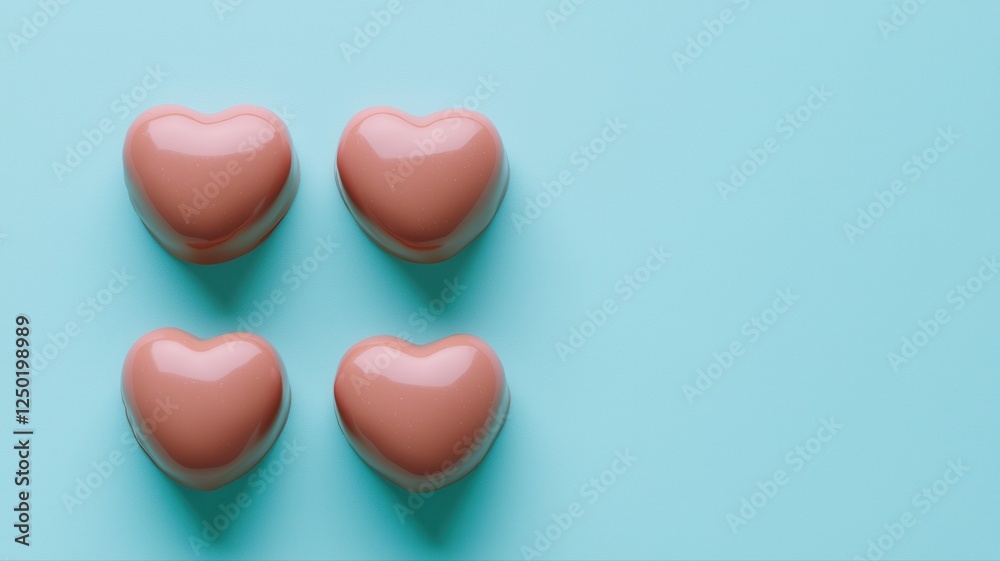 Chocolate Heart Confections on Soft Blue Background for Sweet Treats Chocolate Heart Confections on Soft Blue Background for Sweet Treats