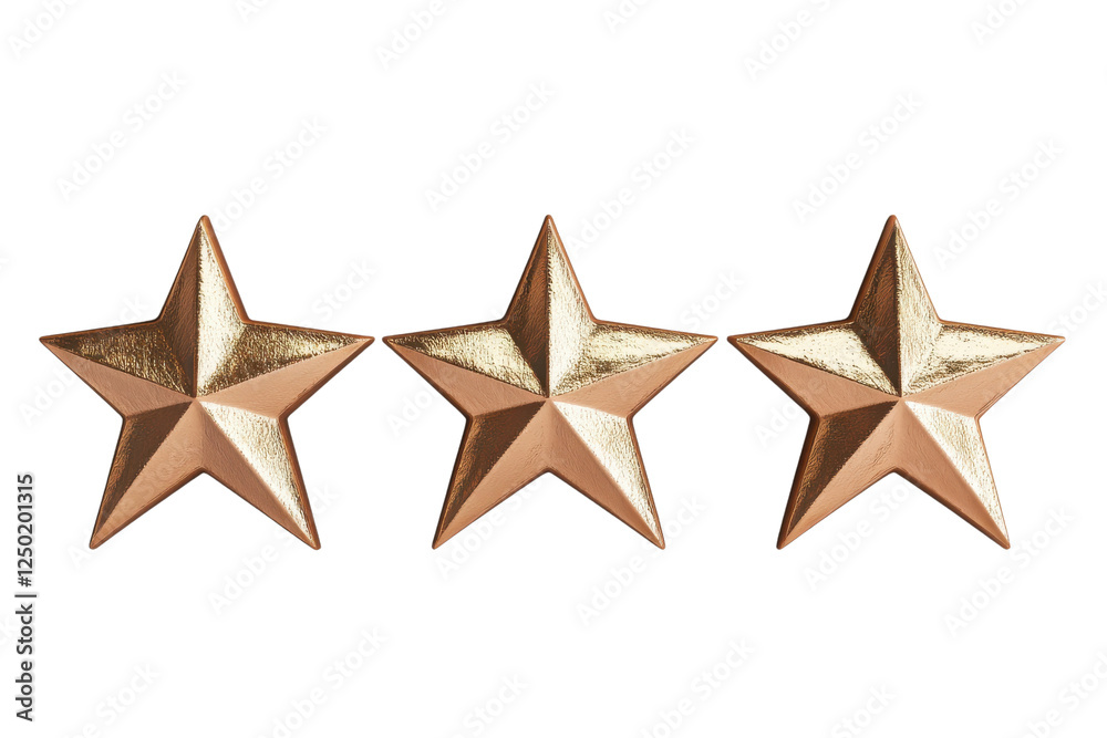 Three elegant golden stars arranged in a row, perfect for decoration and awards, symbolizing achievement and excellence. Three elegant golden stars arranged in a row, perfect for decoration and awards, symbolizing achievement and excellence.