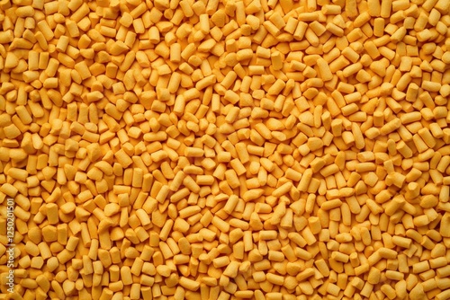 Close-up view of many small, yellow granules