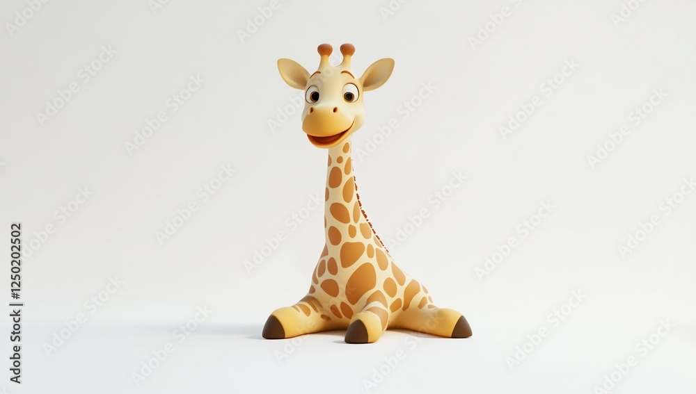 Fototapeta premium Adorable cartoon giraffe sitting on white background.
