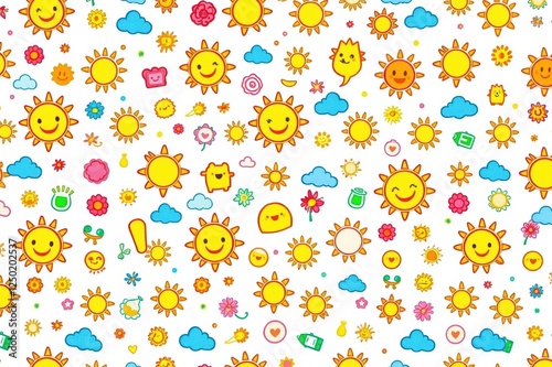 Happy Sun Pattern with Cartoon Faces