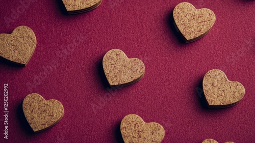 Wallpaper Mural Wooden Heart Shapes on a Rich Maroon Background for Crafting Projects Torontodigital.ca