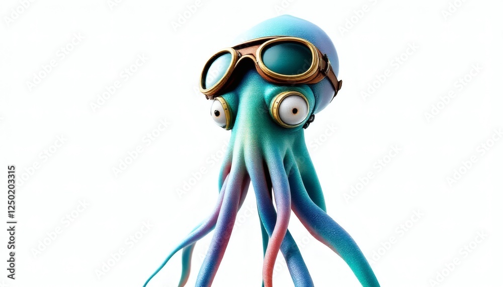 Fototapeta premium Whimsical Squid Adventurer with Aviator Goggles in Exploration Mode