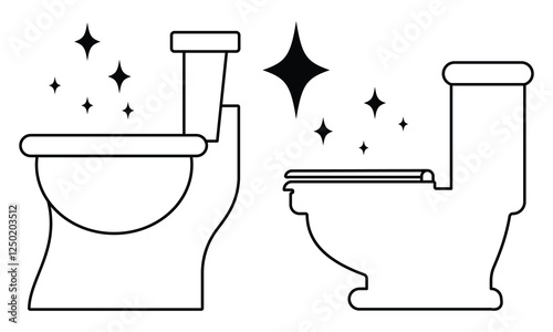 Toilet cleaning bowl black line icon. Toilet icon.  Bathroom cleaning. Restroom or bathroom symbol or logo. Vector toilets man or woman urinate to cleanup. Toilet equipment.
