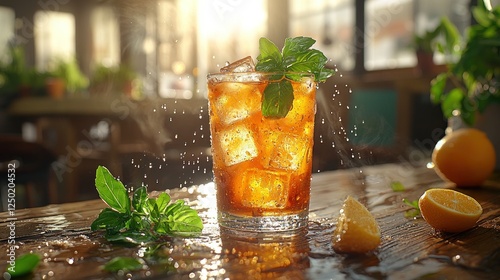 Iced tea cafe sunlight splash refreshment drink