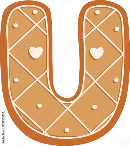 Gingerbread Biscuit Heart Alphabet U Letter Cartoon