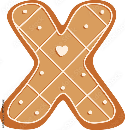 Gingerbread Biscuit Heart Alphabet X Letter Cartoon