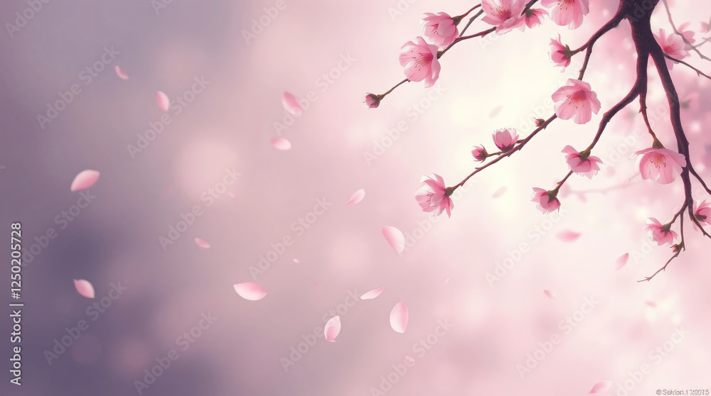 Obraz premium Oil Painting Style of Sakura Petals Falling with Hard Light, Dreamy Haze, and Soft Shadows