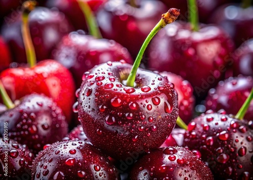 Juicy Red Cherries with Water Droplets - Background Texture