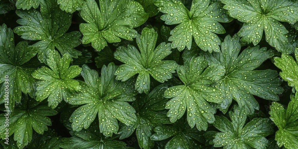 Lush Green Leaves with Water Droplets A Natural Texture Background Lush Green Leaves with Water Droplets A Natural Texture Background