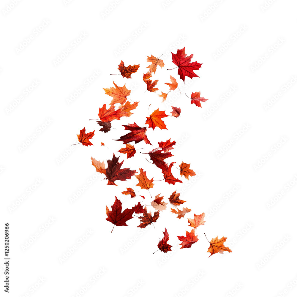 Falling Autumn Maple Leaves on on white background - Seasonal Design Element Falling Autumn Maple Leaves on on white background - Seasonal Design Element