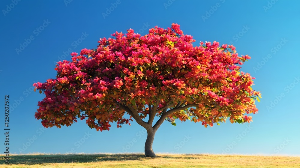 Vibrant autumn tree blossoms against a clear blue sky Vibrant autumn tree blossoms against a clear blue sky