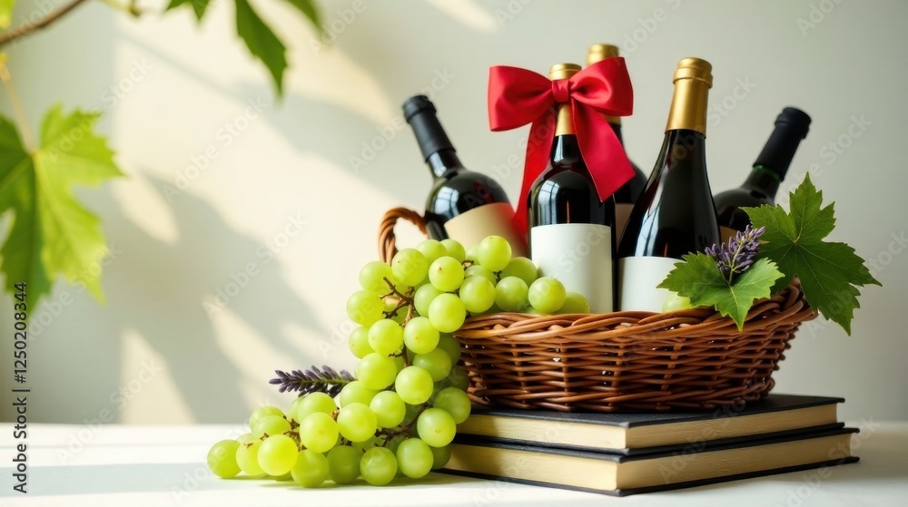 Obraz premium A Gift Basket of Wine Bottles and Grapes, Ready for a Special Occasion