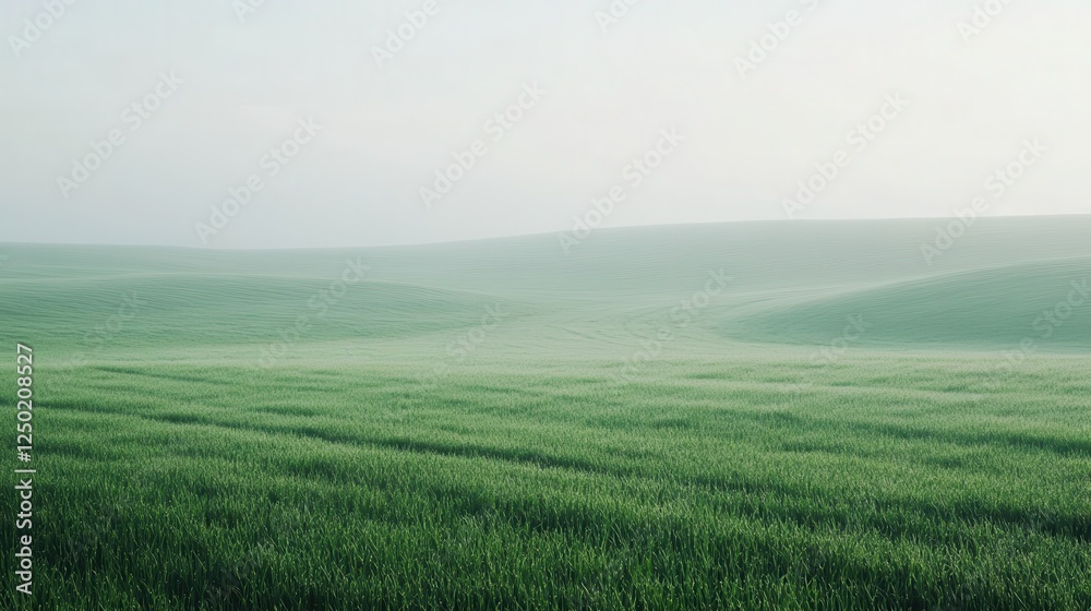 Ethereal Green Wheat Field Hills in Morning Fog, Palouse Landscape. Ethereal Green Wheat Field Hills in Morning Fog, Palouse Landscape.