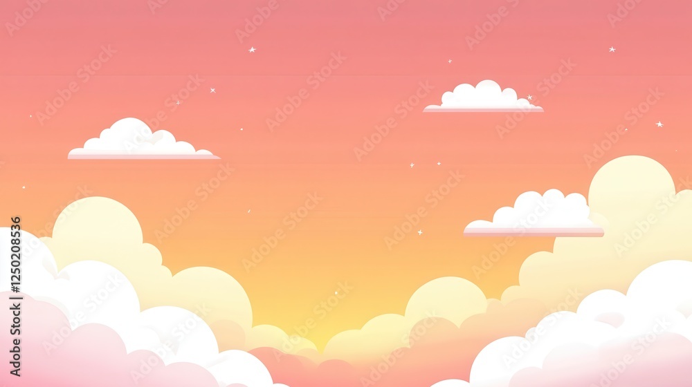 Cartoon Sky Background with White Clouds, Soft Colors, and Stars - Vector Illustration Cartoon Sky Background with White Clouds, Soft Colors, and Stars - Vector Illustration