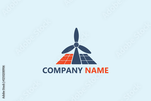 Modern green energy logo featuring a wind turbine and solar panels. Perfect for eco-friendly businesses, environmental organizations, and renewable energy companies. eps10