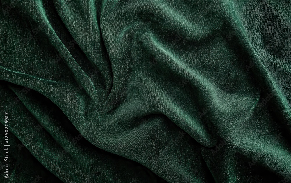 Dark Emerald Green Velvet Fabric Background with Soft Folds and Subtle Sheen, Textile Texture Dark Emerald Green Velvet Fabric Background with Soft Folds and Subtle Sheen, Textile Texture