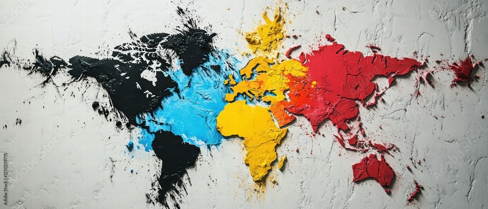 Obraz premium Colorful World Map Abstract Art with Textured Three-Dimensional Elements