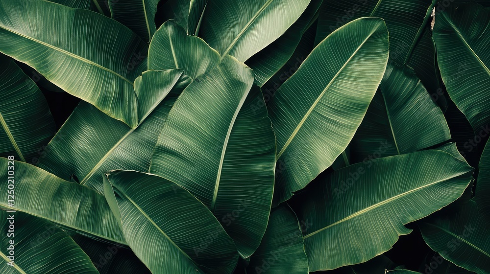Obraz premium Lush Greenery of Tropical Banana Leaves Creating a Vibrant and Lively Texture Perfect for Nature-Inspired Designs and Backgrounds