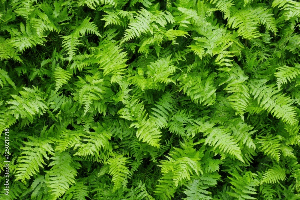 Vibrant Green Fern Fronds Covering Forest Floor, Close-Up, Natural Texture. Vibrant Green Fern Fronds Covering Forest Floor, Close-Up, Natural Texture.