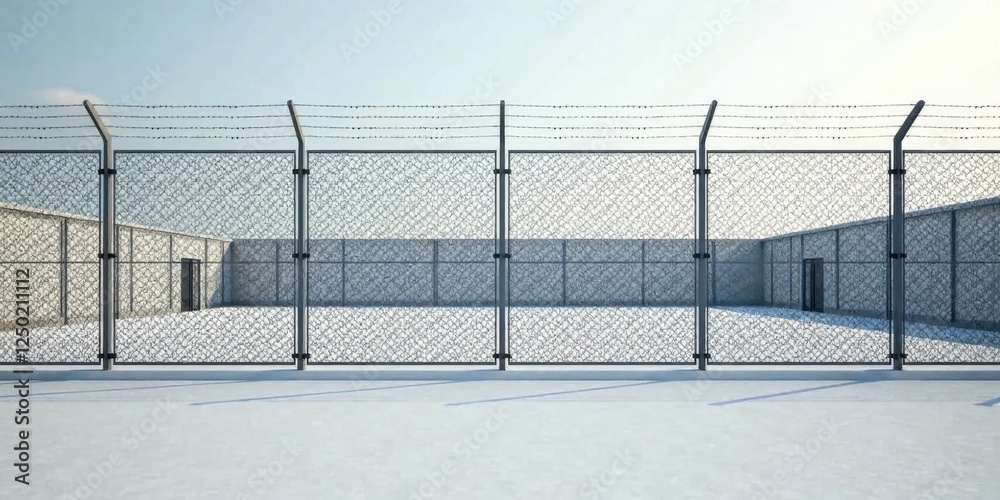 High Security Compound Enclosed by Chain Link Fence and Razor Wire High Security Compound Enclosed by Chain Link Fence and Razor Wire