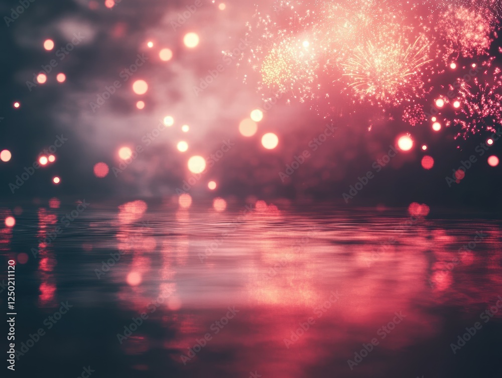 Blurred Fireworks Display Over Calm Water Provides Perfect Atmosphere Blurred Fireworks Display Over Calm Water Provides Perfect Atmosphere
