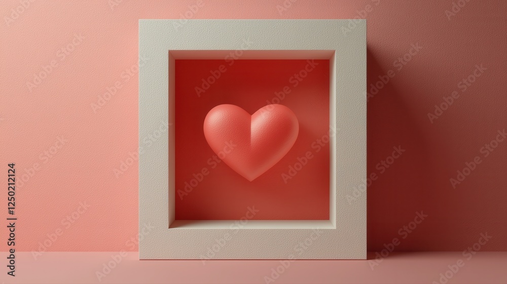 3D Heart Shape in Minimalist Frame on Soft Pink Background 3D Heart Shape in Minimalist Frame on Soft Pink Background