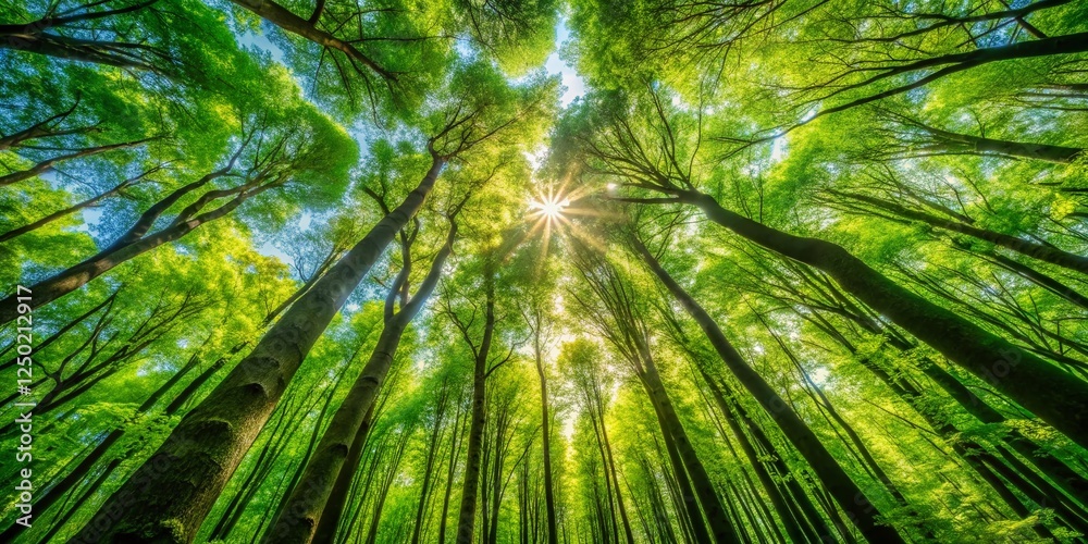 Lush Canopy, Dense Foliage, Tranquil Treetops, Summer Shade, Restful Nature Scene Lush Canopy, Dense Foliage, Tranquil Treetops, Summer Shade, Restful Nature Scene