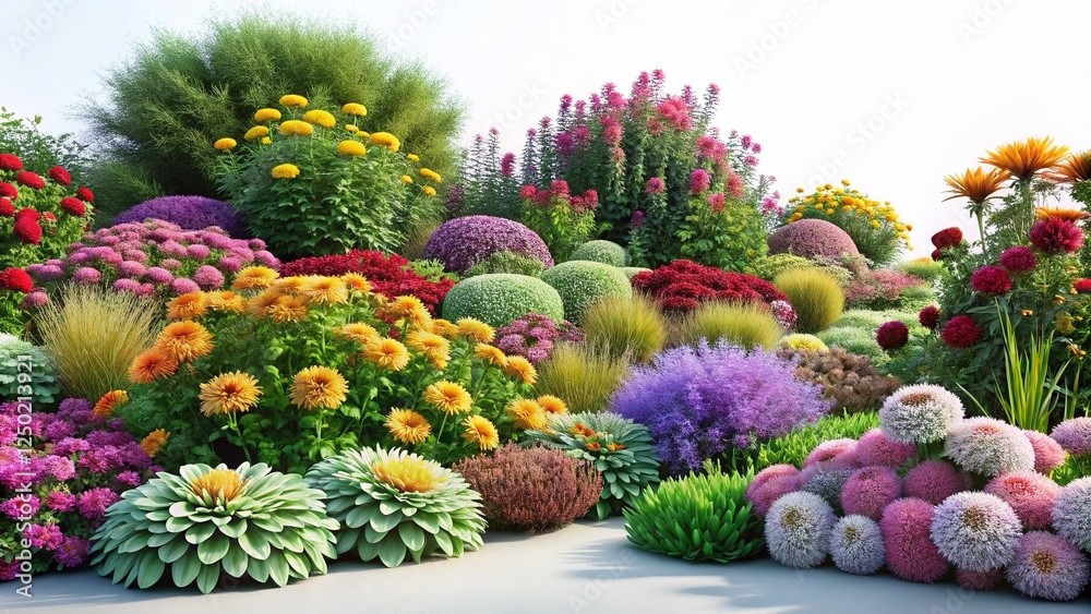 Lush Landscaping: Colorful Flowers & Low Shrubs 3D Render Lush Landscaping: Colorful Flowers & Low Shrubs 3D Render