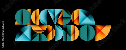 Abstract geometric background with layered gradient shapes forming dynamic patterns. Overlapping semi circles and triangles create depth and contrast