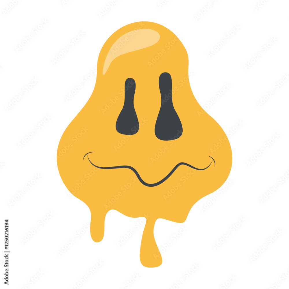 Psychedelic Dripping Smile on White Background. Vector Illustration in Vintage Cartoon Design Psychedelic Dripping Smile on White Background. Vector Illustration in Vintage Cartoon Design