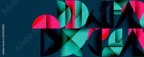 Abstract geometric pattern with intersecting circles and triangles in gradients. The high-contrast composition creates depth and a dynamic, modern aesthetic
