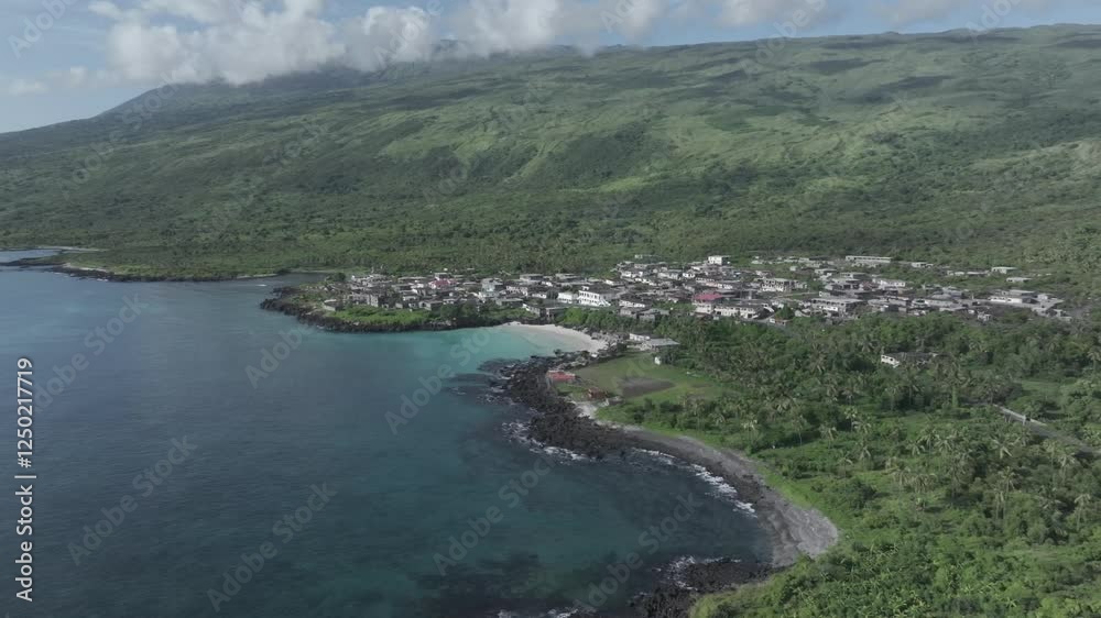 Comoros, Grande Comore, Chomoni, global view of the bay by drone, right panoramic Comoros, Grande Comore, Chomoni, global view of the bay by drone, right panoramic