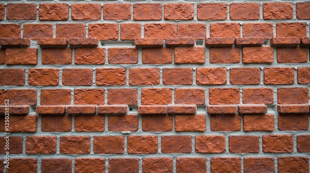 Fototapeta premium Rustic Red Brick Wall Texture with Offset Pattern and Mortar