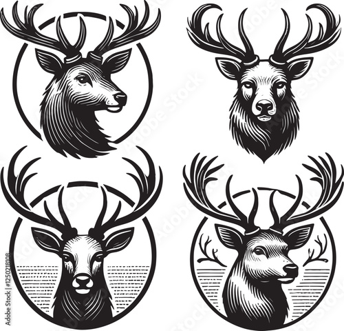 Create a deer vector art silhouette with white background.