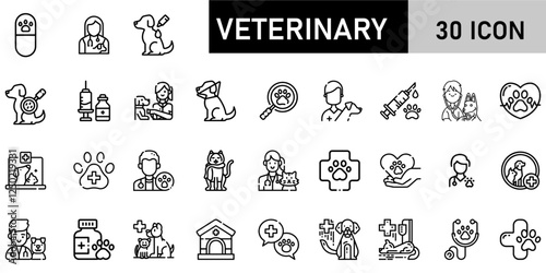 Minimalist Veterinary Icon Pack | 30 Outline Vector Icons, Editable stroke. 