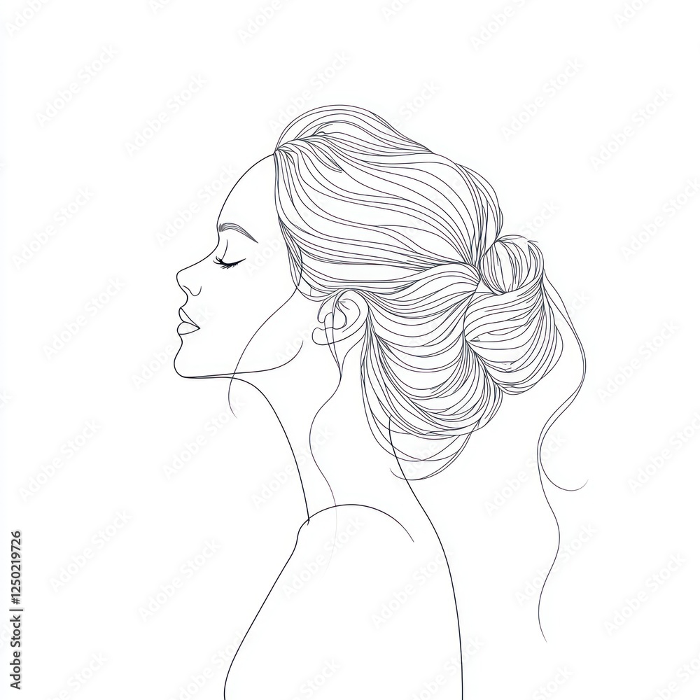 Minimalist line drawing of woman in profile, simple elegant portrait concept Minimalist line drawing of woman in profile, simple elegant portrait concept