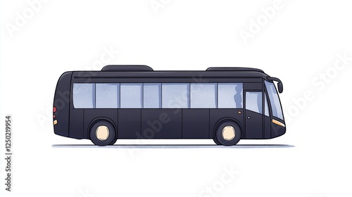 Side view of a sleek, modern black bus on a plain background, ideal for transportation concepts
