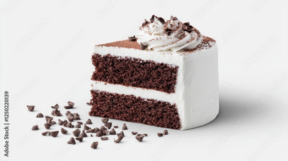 Delicious Chocolate Cake Slice with Whipped Cream and Chocolate Shavings Delicious Chocolate Cake Slice with Whipped Cream and Chocolate Shavings
