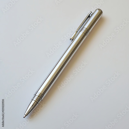 Silver ballpoint pen on white background