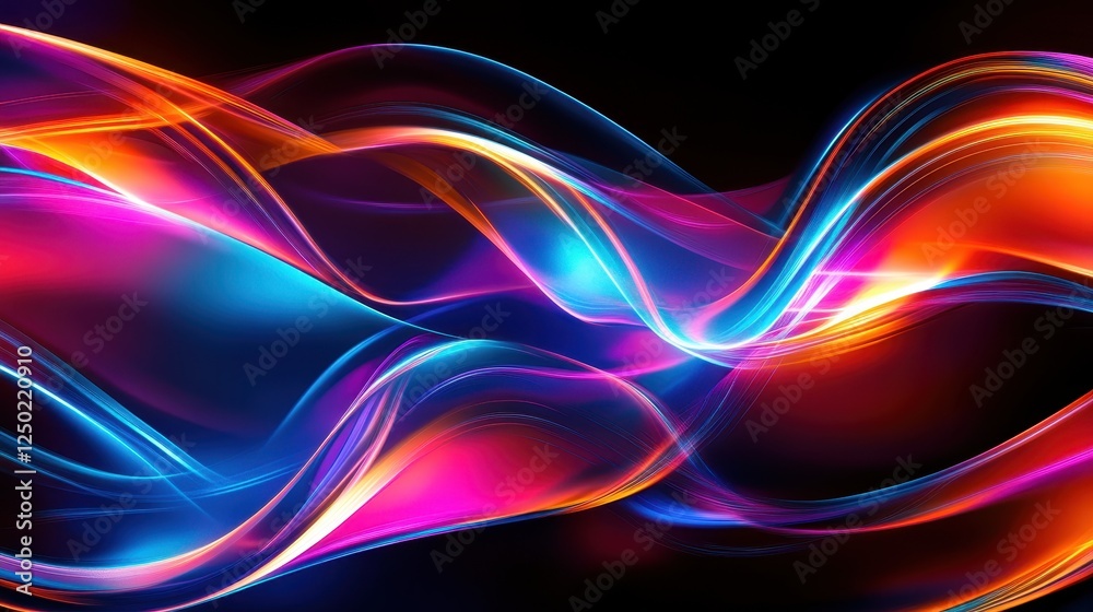 Abstract Neon Light Waves on Black Background Modern Futuristic Flow Abstract Neon Light Waves on Black Background Modern Futuristic Flow
