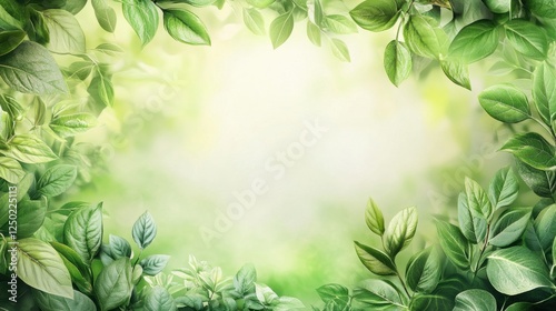 Wallpaper Mural Fresh green leaves frame a serene background. Torontodigital.ca