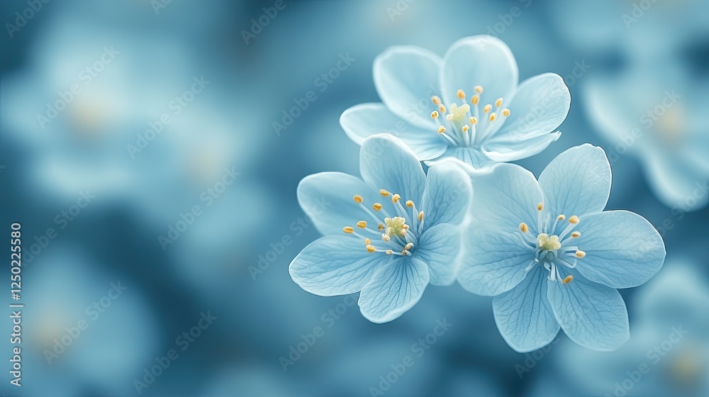 Delicate blue flowers in soft focus, creating a serene atmosphere with a blurred background Delicate blue flowers in soft focus, creating a serene atmosphere with a blurred background