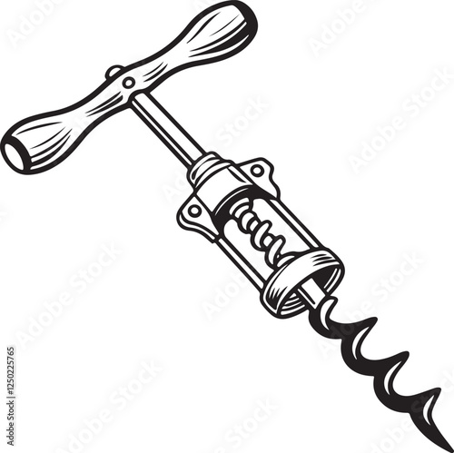 Auger Rustic Tool for Gardening, Silhouette vector art illustration