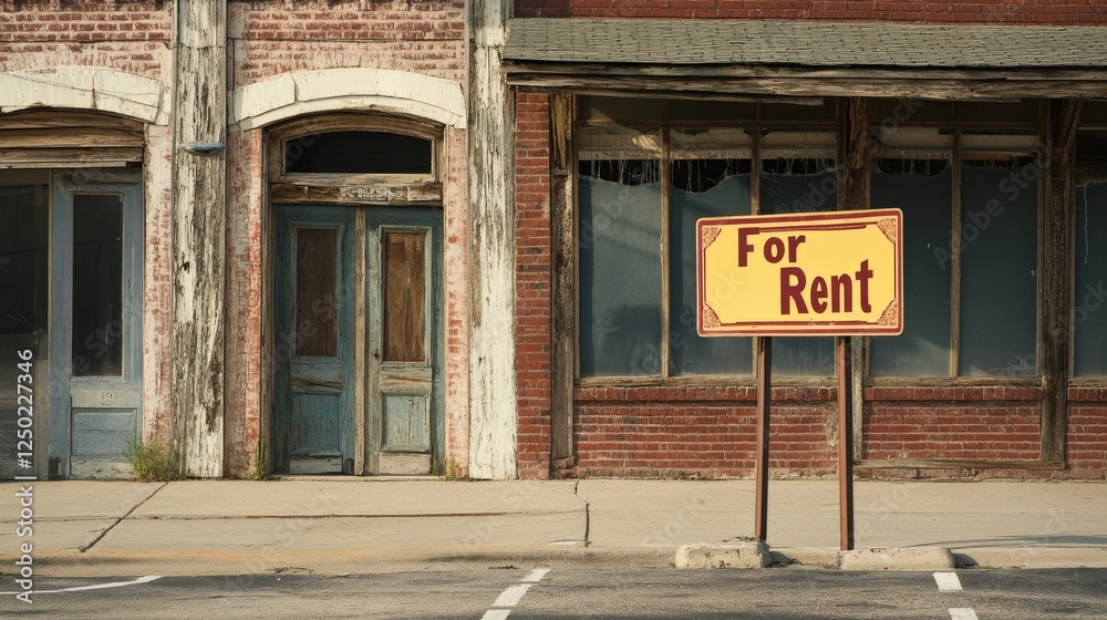 Naklejka premium Abandoned Storefront with For Rent Sign in Rural American Town