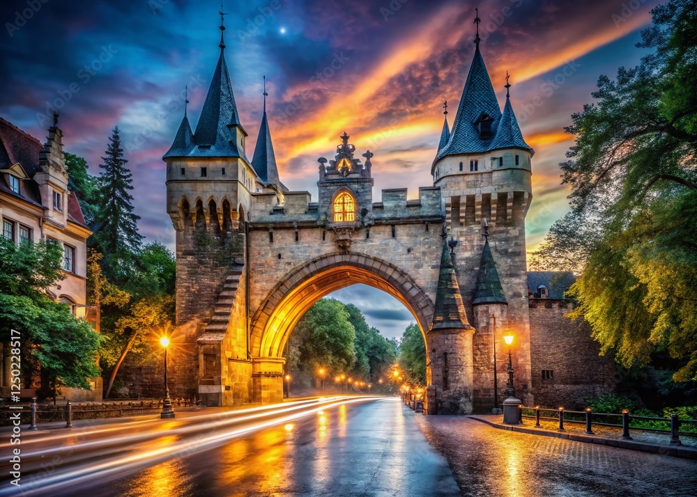 Majestic Vajdahunyad Castle Gates, Budapest, Hungary: Long Exposure Evening Photography Majestic Vajdahunyad Castle Gates, Budapest, Hungary: Long Exposure Evening Photography