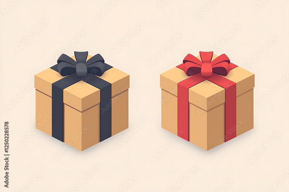 Obraz premium Two gift boxes with black and red ribbons