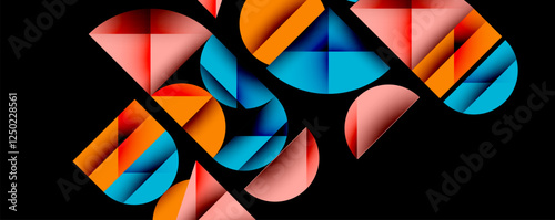 Abstract geometric pattern with intersecting circles and triangles in gradients. The high-contrast composition creates depth and a dynamic, modern aesthetic