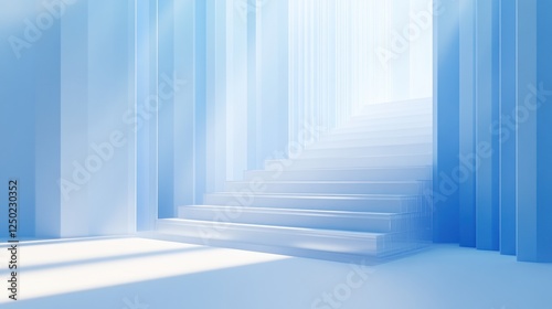 Bright stairs leading to a serene light space.